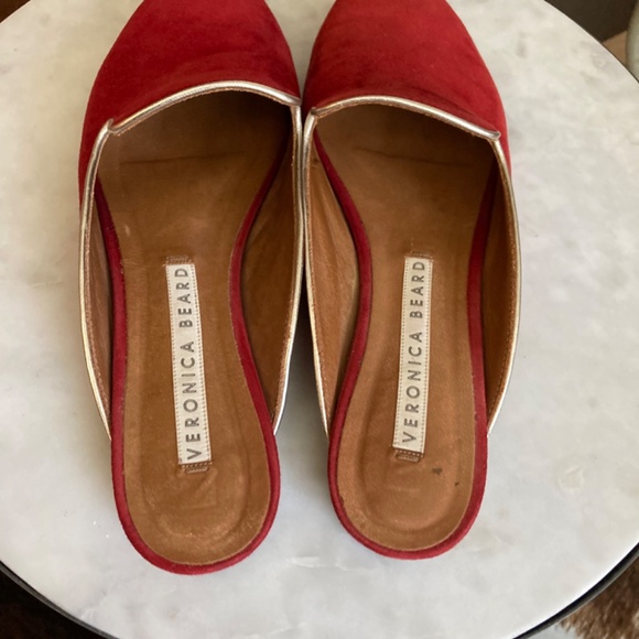 Veronica Beard,Grayson Red Suede Mules, Leather, Gold Trimmed, Size 36EU, Italy - Picture 6 of 7